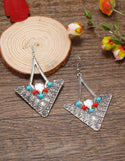 Textured metal blue and red decor dangle earring