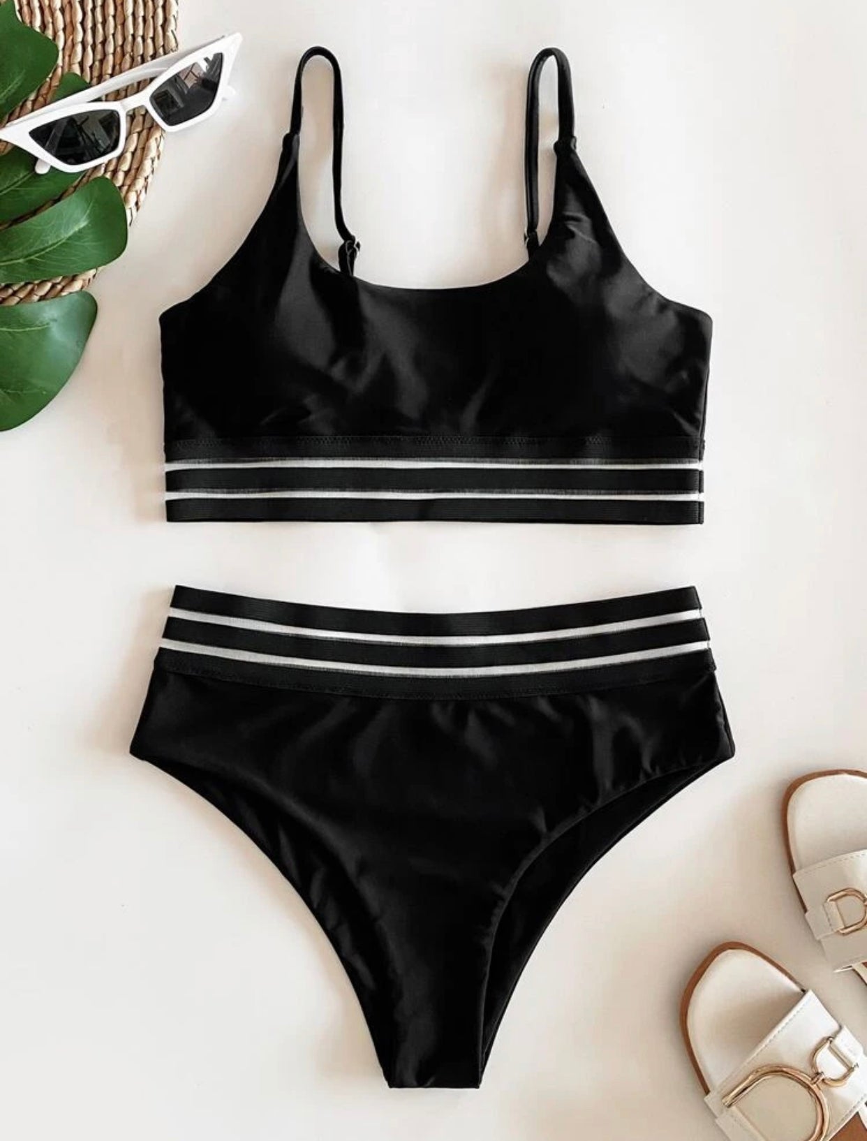 Contrast mesh high waisted two piece swimsuit - Christina’s unique boutique LLC