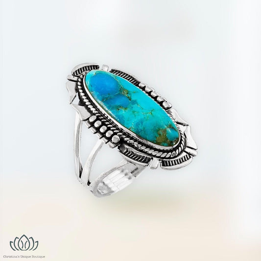 Southwestern Style Sterling Silver & Genuine Turquoise Ring.