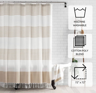 Boho Harper Stripe Knotted-Tassel Fabric Shower Curtain, 72 Inches by 72 Inches