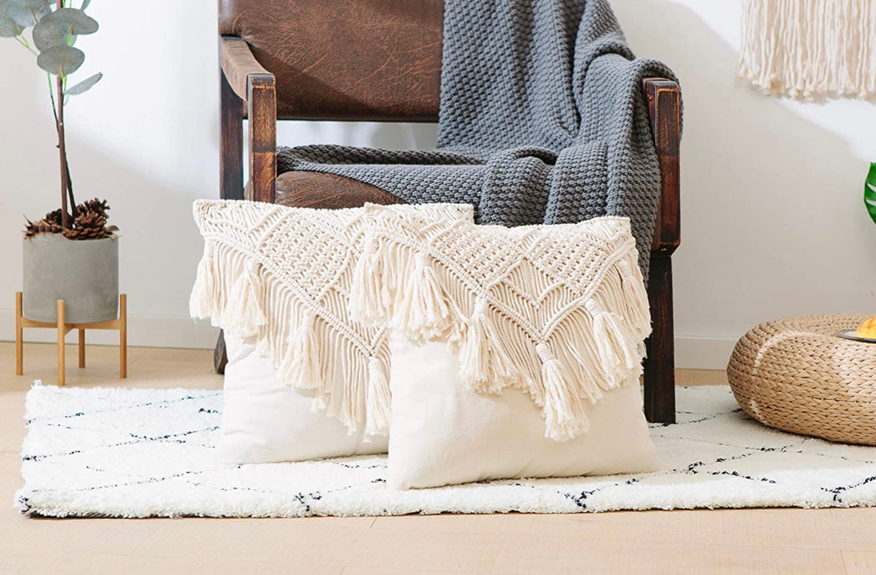 Throw Pillow Covers, Macrame Cushion Case, Woven Boho Cushion Cover