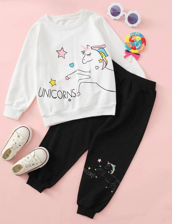 Toddler girls unicorn print sweatshirt & sweatpants