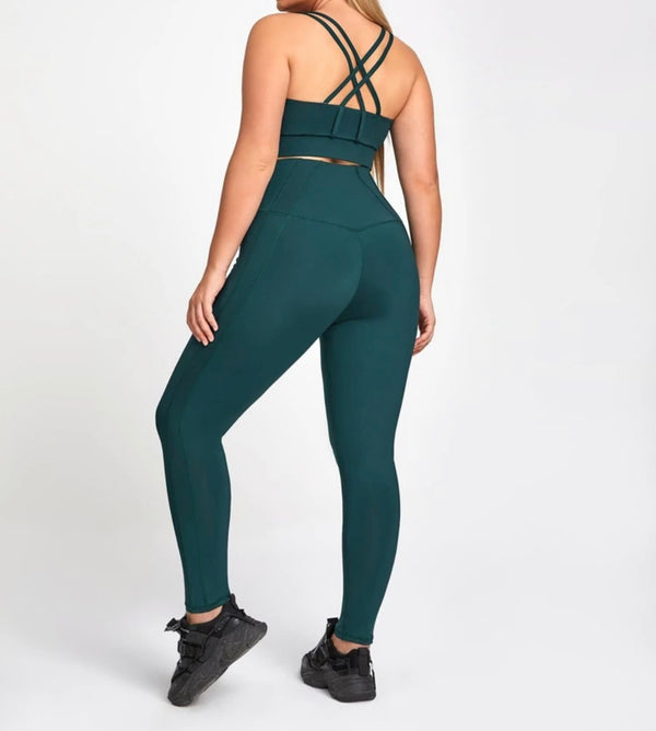 Solid colored criss cross backless sports set - Christina’s unique boutique LLC