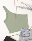 Mint green one  shoulder rib-knit crop top