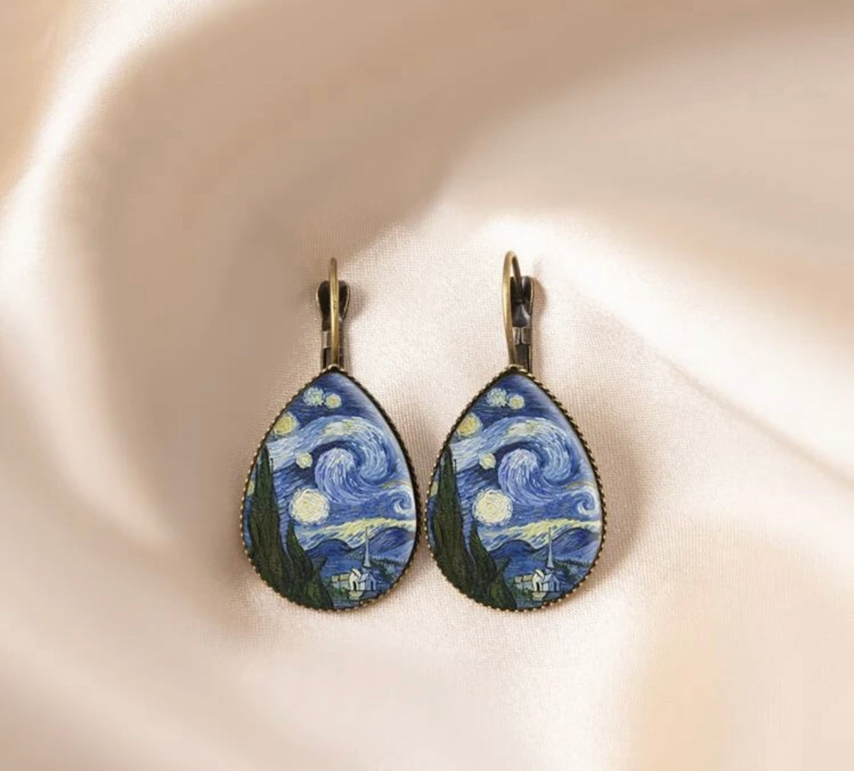 Starry night print water drop dangle earrings - Christina’s unique boutique LLC