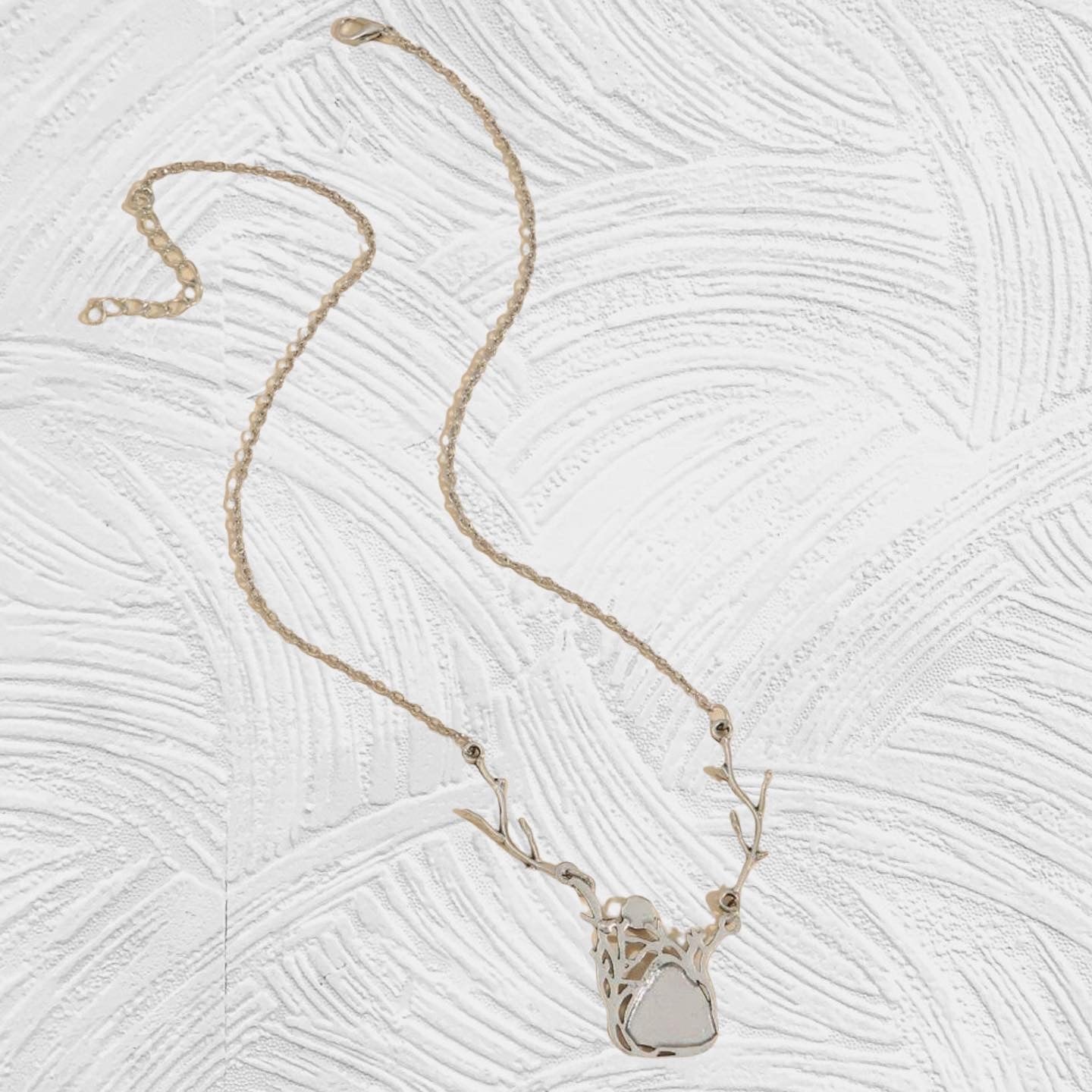 Opal inspired rhinestone decor antler charm necklace