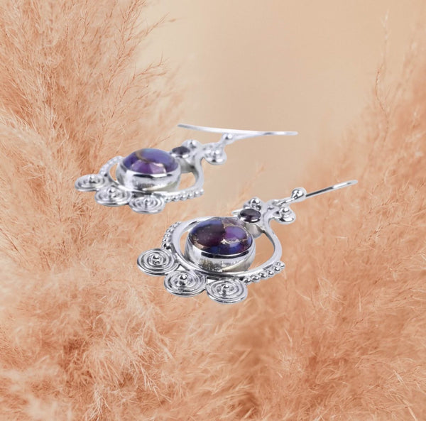 Thai silver purple copper turquoise inspired dangle earrings
