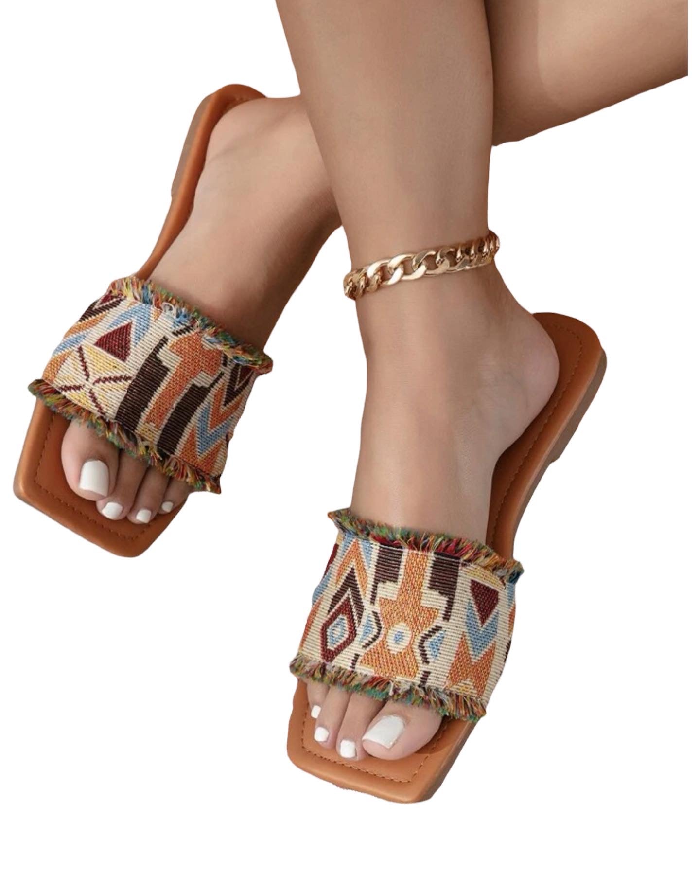 Color block raw trim slide sandals