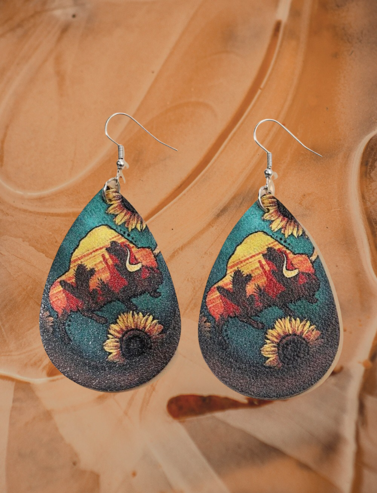 Sunflower pattern water-drop earrings