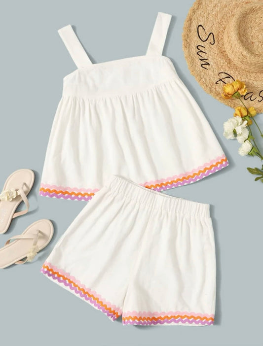 Teen Girls Chevron Patched Cami Top & Shorts