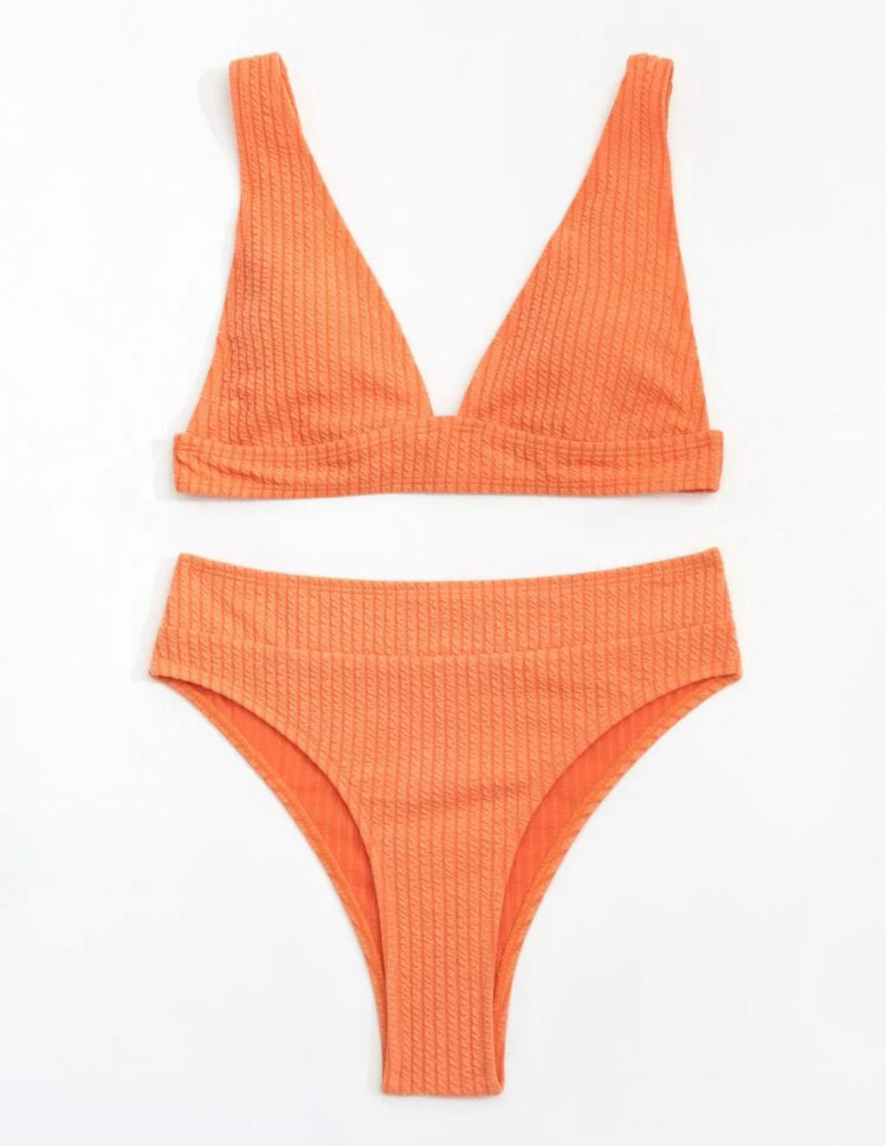 Solid high waisted bikini swimsuit