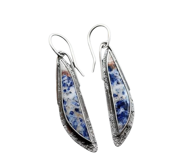Retro silver personalized semi-precious lapis lazuli inspired stone dangle earrings