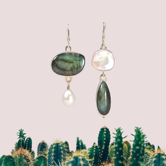 Mismatched/asymmetric labradorite inspired dangle earrings