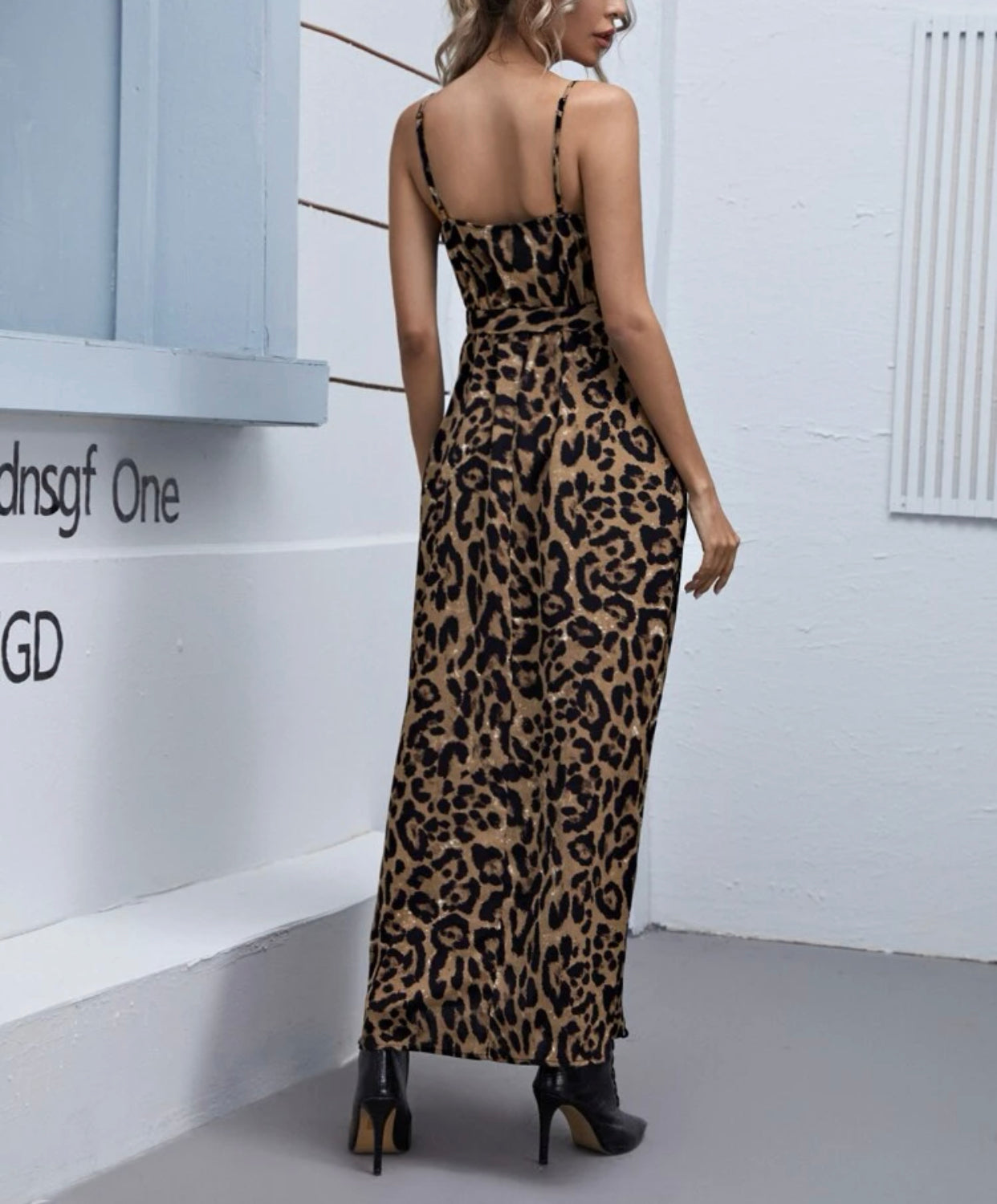 Split thigh leopard cami dress