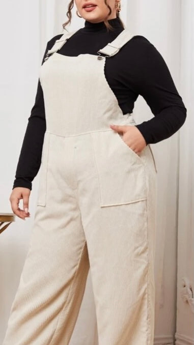 Plus slanted pockets corduroy overall