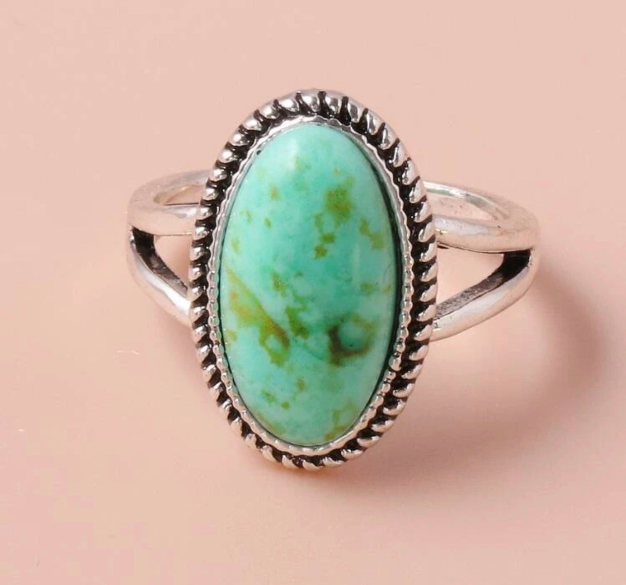 Green turquoise inspired oval detail ring. Size 8. - Christina’s unique boutique LLC