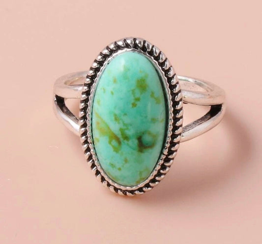 Green turquoise inspired oval detail ring. Size 8. - Christina’s unique boutique LLC