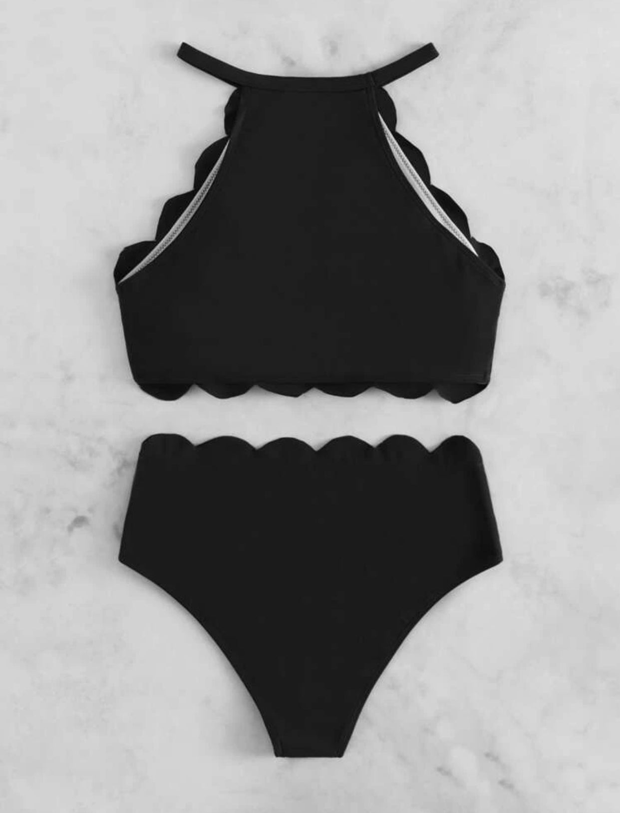 Scallop trim high waist bikini swimsuit