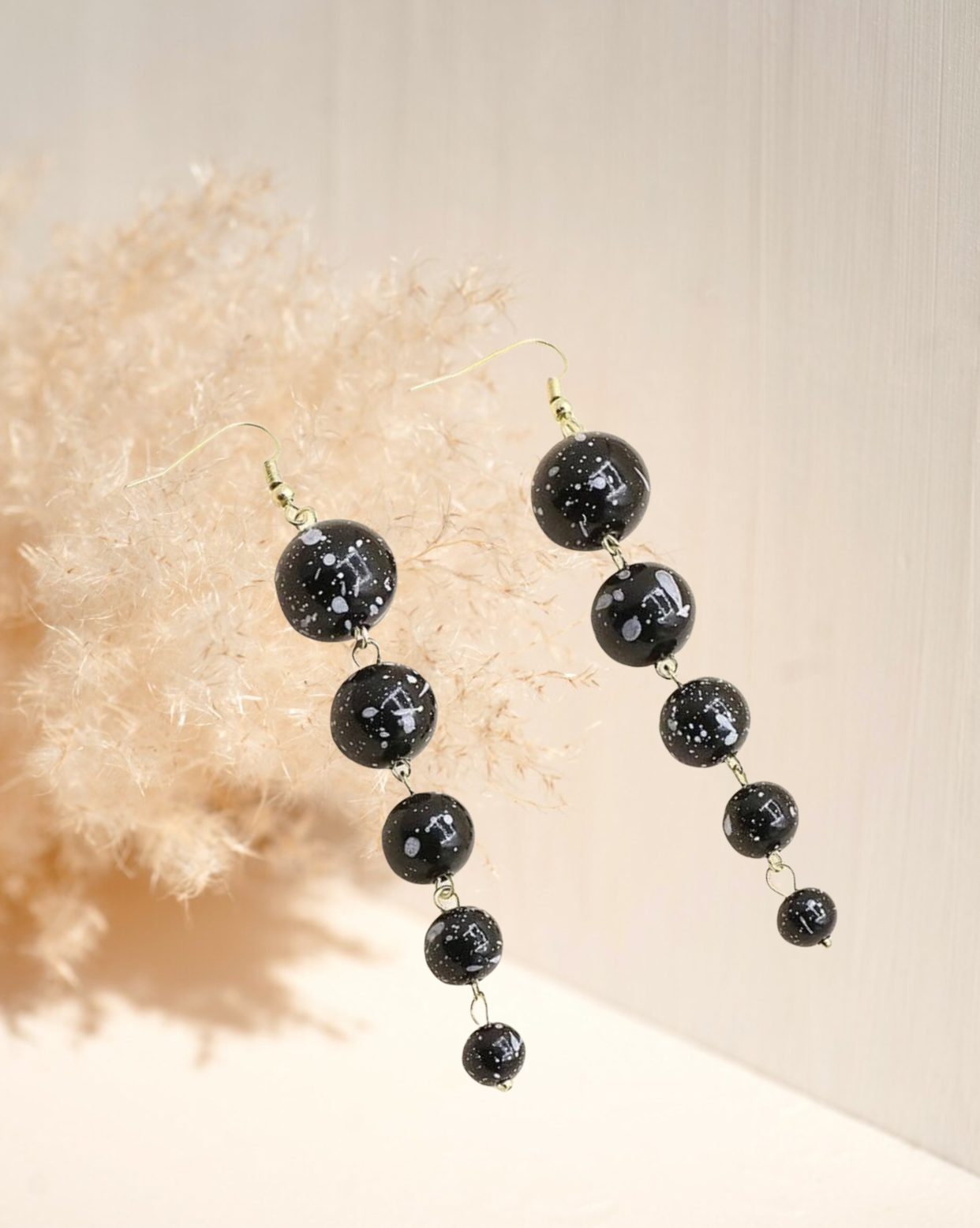 Black round ball decor dangle earrings