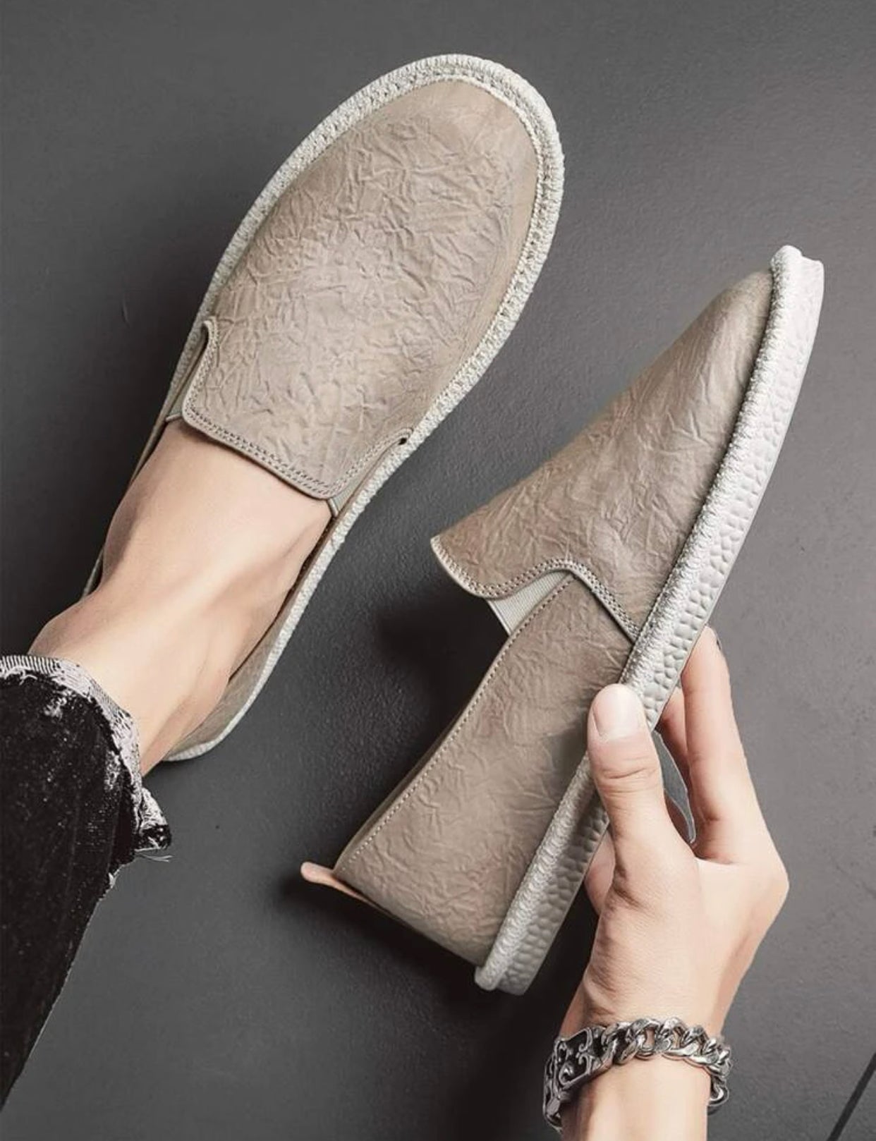 Khaki men stitch detail espadrille loafers