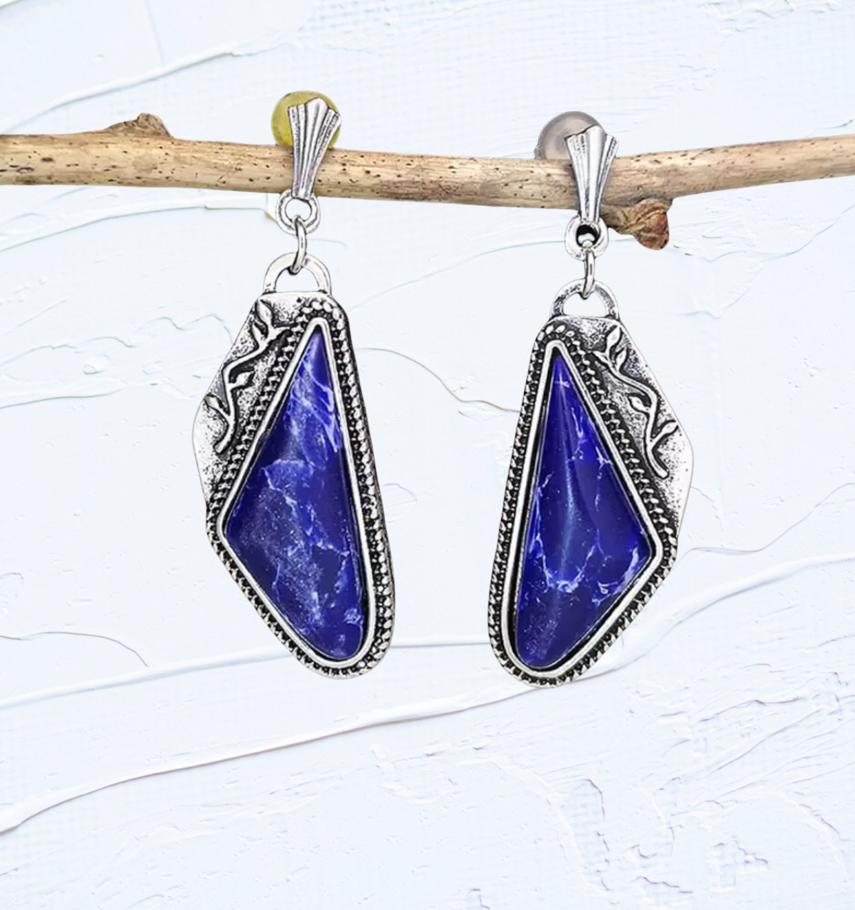 Vintage Triangle Navy Blue Natural Stone Earrings