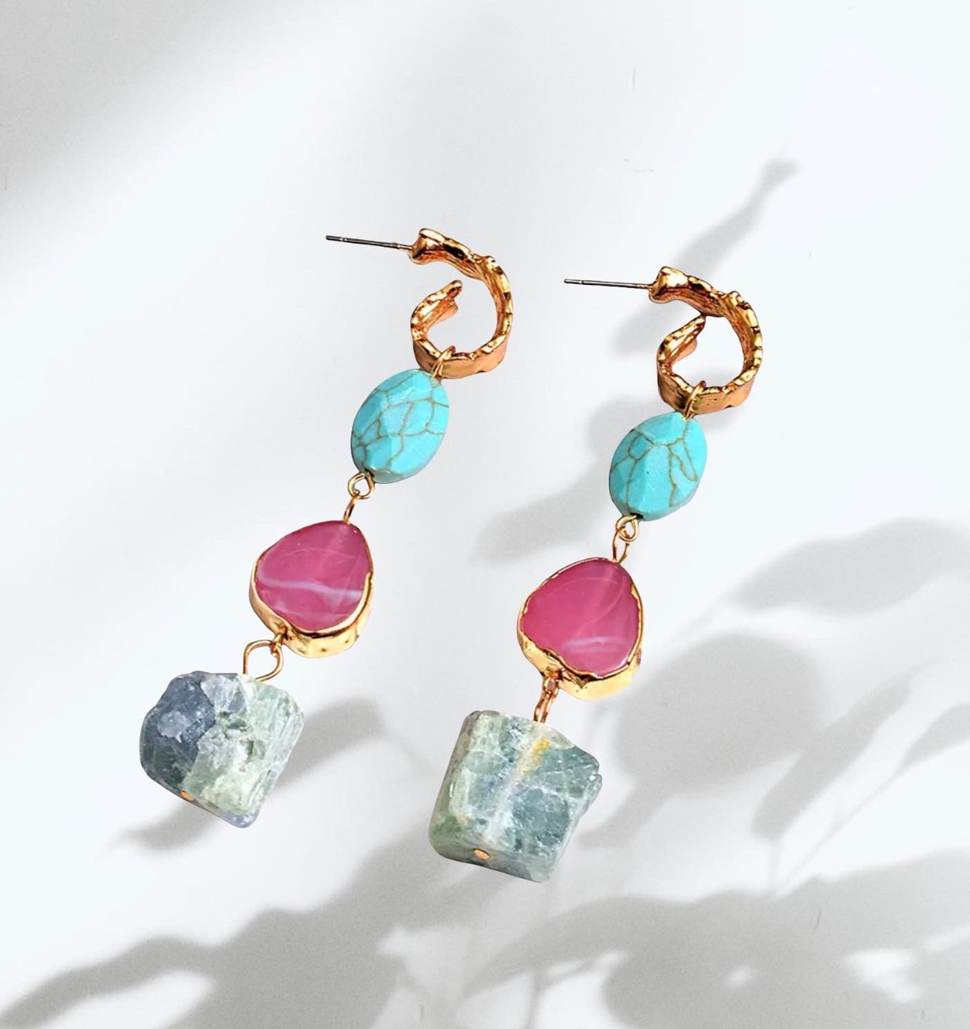 Colorful Long Irregular Natural Stone Earrings High-quality Handmade Drop Earrings.