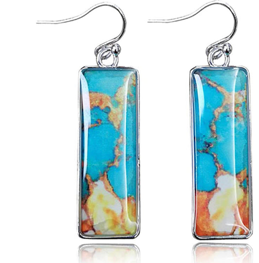 Ethnic Turquoise Square Dangle Drop Earrings - Christina’s unique boutique LLC