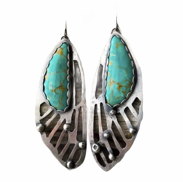 Silver turquoise butterfly wing fishhook dangle earrings - Christina’s unique boutique LLC