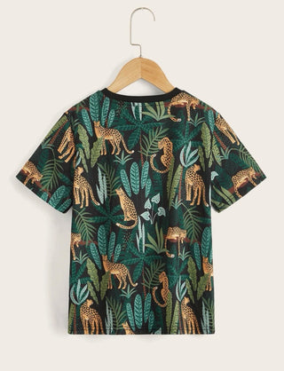 Boys animal & tropical print patch pocket tee