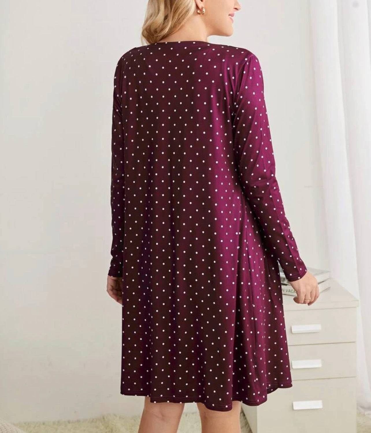 Maternity Polka Dot Print Nursing Tank Dress & Open Front Robe