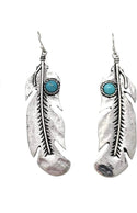 Western Turquoise Feather Dangling Fish Hook Earrings Navajo