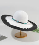 Turquoise decor wide brim straw hat