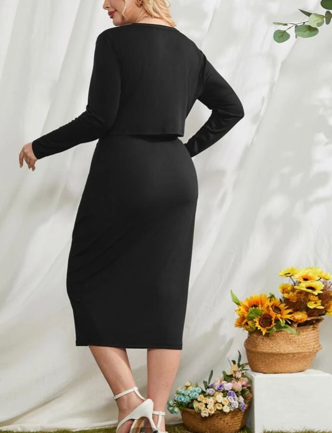 Plus button front top and cami dress