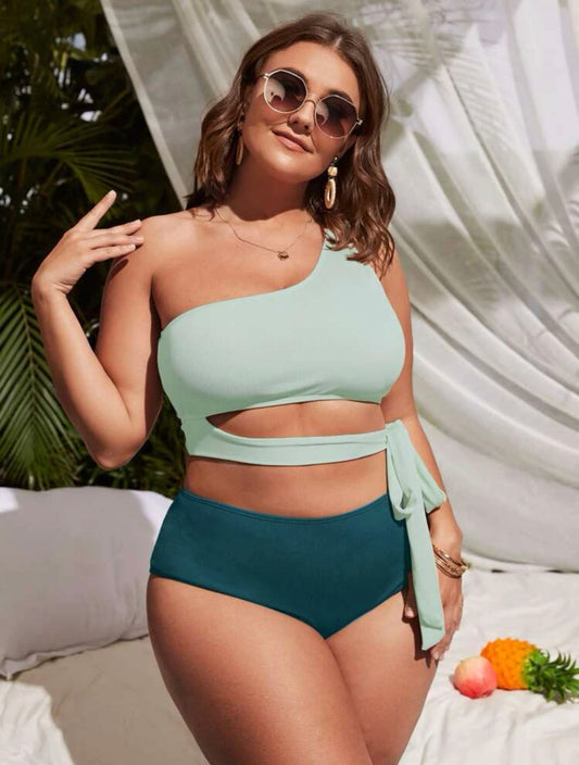 Curve & Plus cut-out one shoulder bikini swimsuit