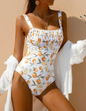 Lemon all over print one piece swimsuit