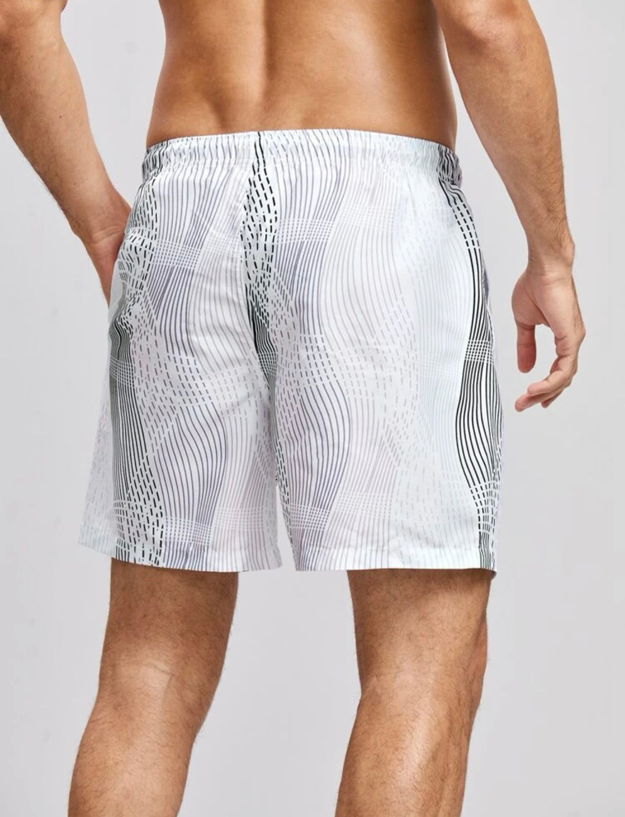 Men’s striped print drawstring waist swim trunks