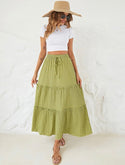 High waist drawstring shirred frill skirt