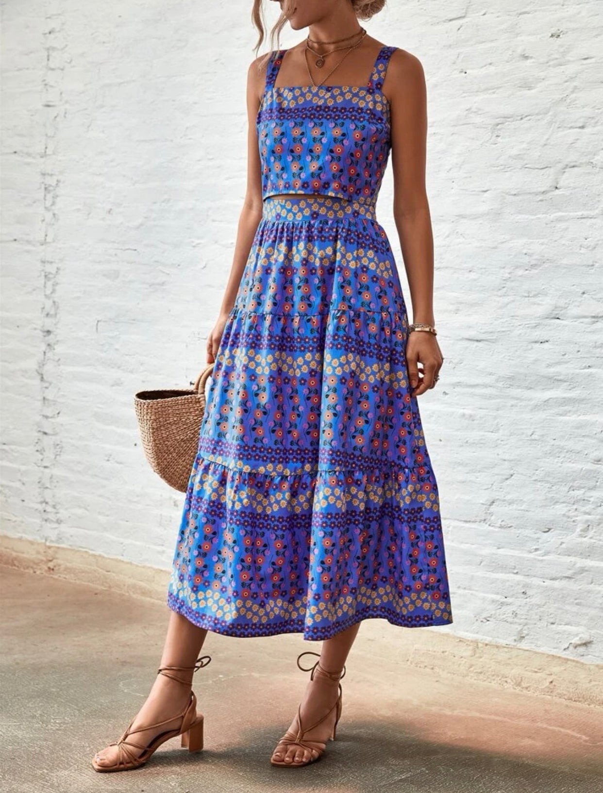 Random ditsy floral cut out ruffle hem dress