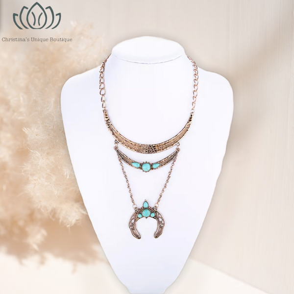 Rose gold composite turquoise statement necklace - Christina’s unique boutique LLC