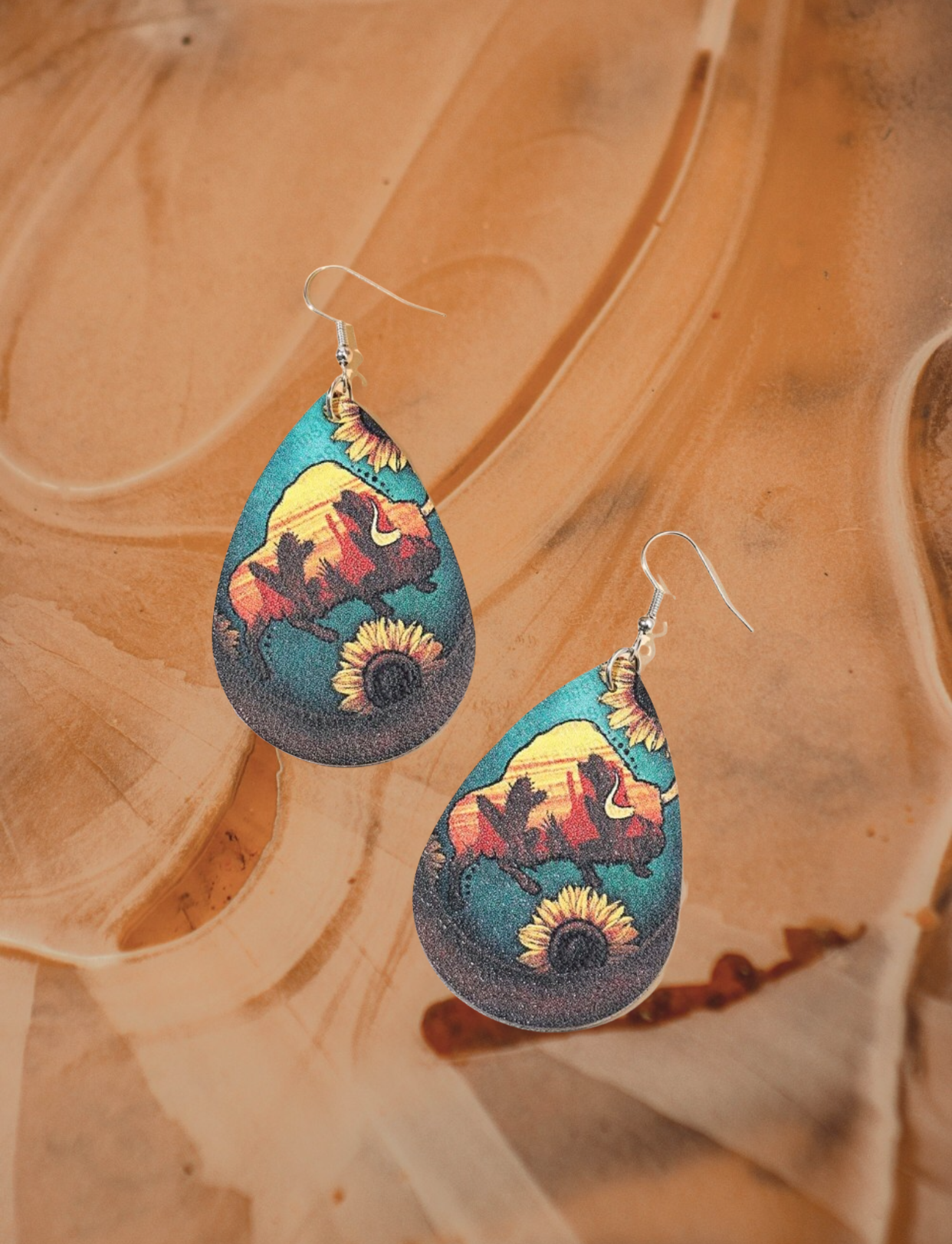 Sunflower pattern water-drop earrings