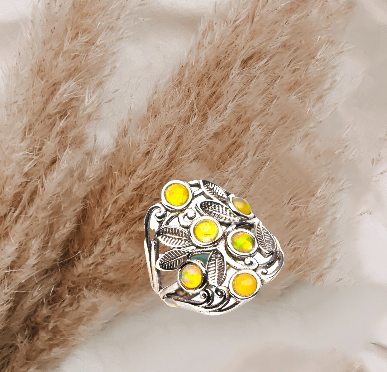 Natural Opal Leaf Handmade 925 Sterling Silver Ring
