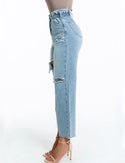 High waisted ripped detail palazzo jeans