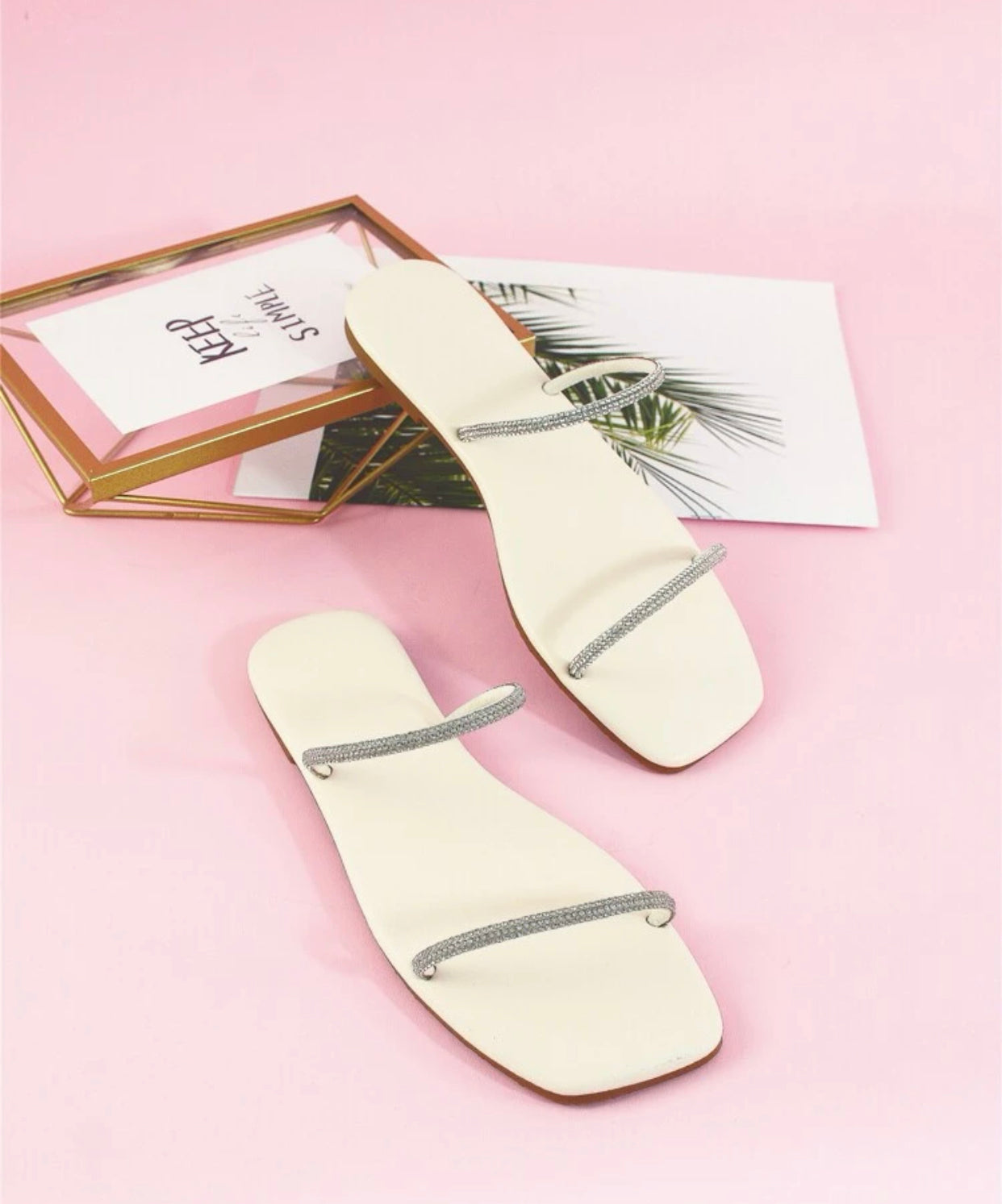 Rhinestone decor double strap slide sandals