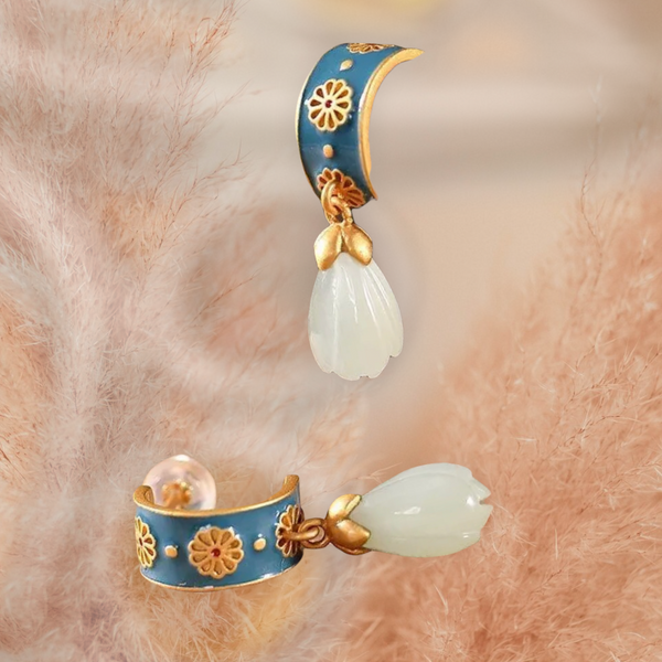 Original design natural Hetian jade ancient style creative earrings