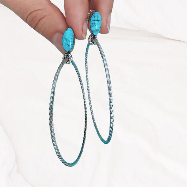 Bohemian Turquoise Hollow Round Hoop Earrings