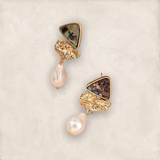 Gold and abalone with pearl inspired drop earrings