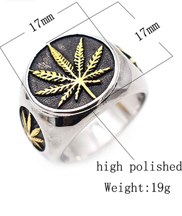 Men's Vintage Stainless Steel Ring Weed Marijuana Cannabis Leaf Symbol Ring. Size 7-15