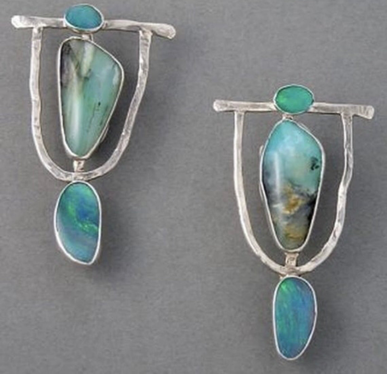 Turquoise and silver ethnic drop earrings