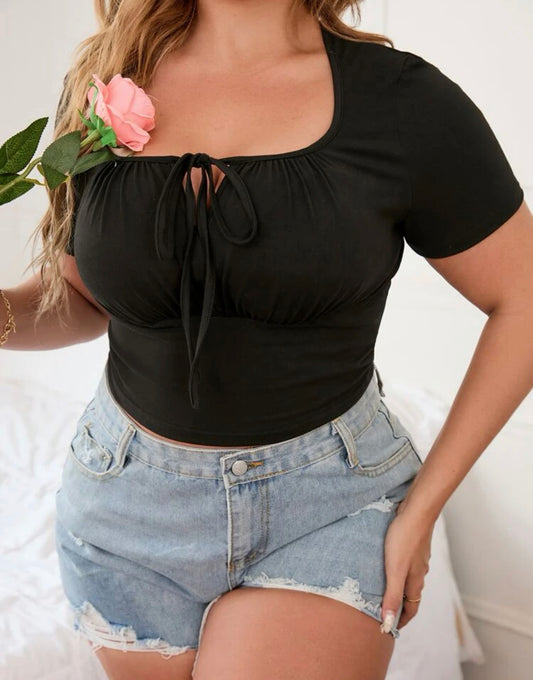 Plus Tie Front Scoop Neck Tee