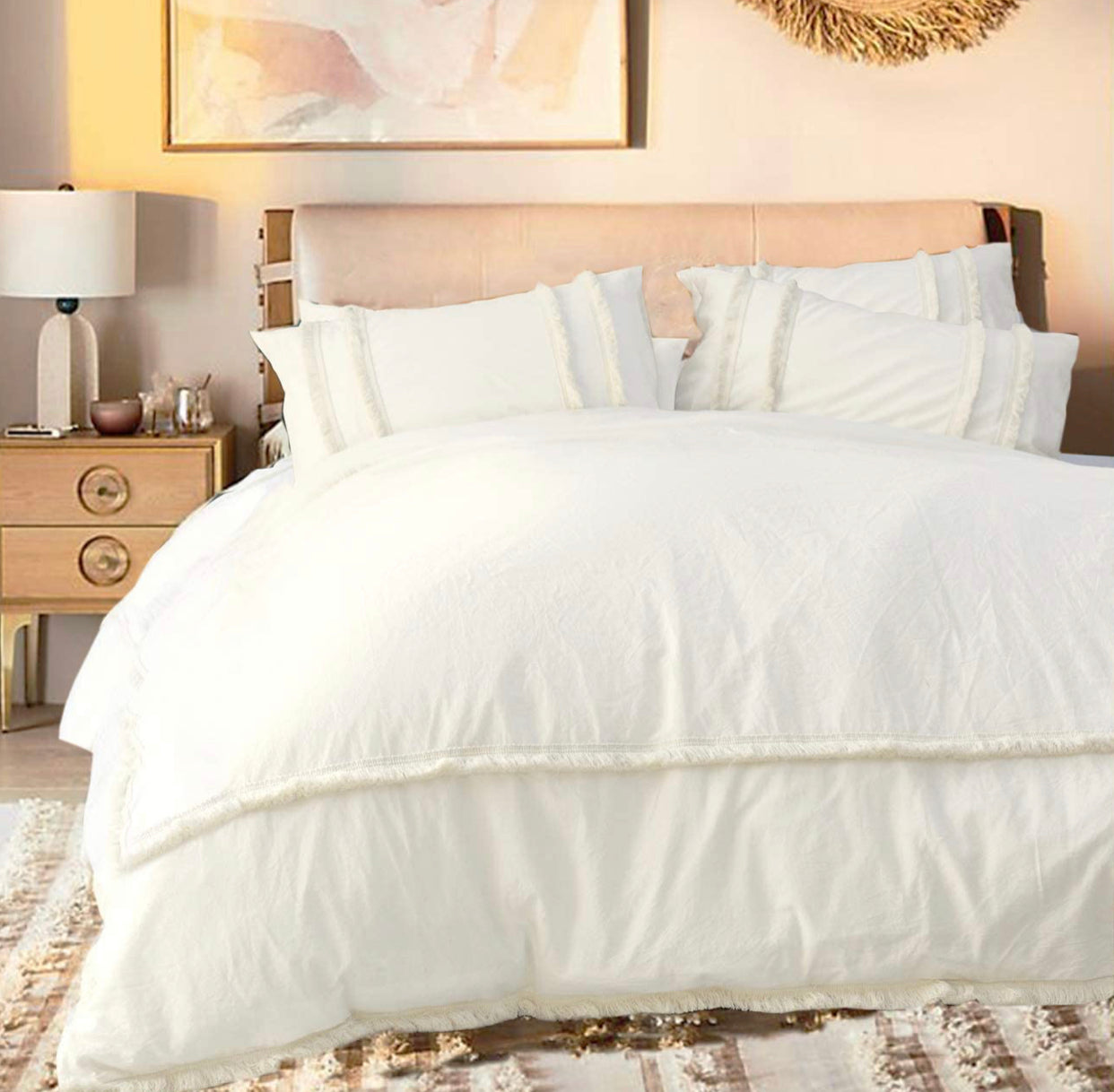 White Duvet Cover Tufted Boho Bedding Comforter Queen